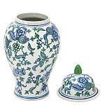 Ваза с крышкой и зелено-голубым рисунком на белом фоне 51 см Blue & White Ornament варинант исполнения - 2 | Loft Concept в Костроме