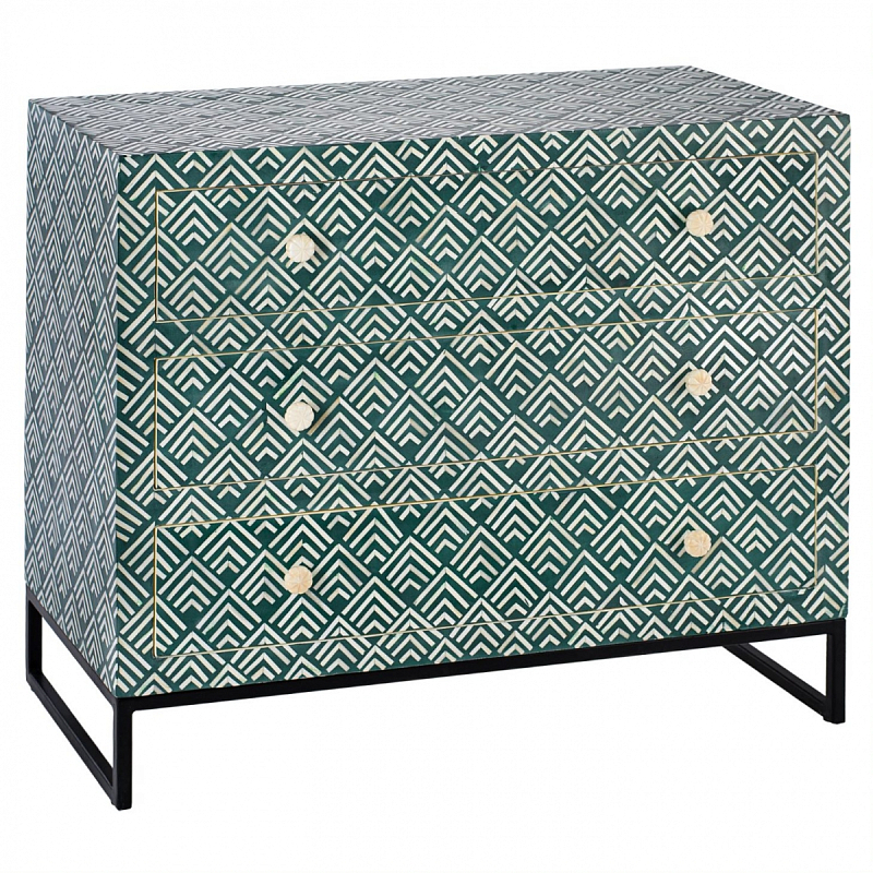 Комод инкрустация костью Green Indian Bone Inlay 3 drawer Зеленый Зеленый Комод инкрустация костью Green Indian Bone Inlay 3 drawer Зеленый Зеленый в Костроме | Loft Concept
