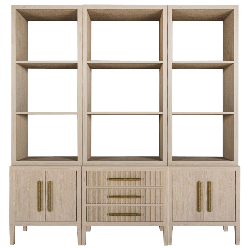 Модульный стеллаж Primo из трех составных элементов Светлый дуб Древесина Золотой в Костроме | Loft Concept 