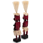 Комплект из 2-х деревянных статуэток Asmat Straw Headdress Statuettes Red Turquoise Tattoo варинант исполнения - 2 | Loft Concept в Костроме