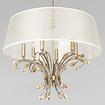 Люстра подвесная круглая с тканевым полупрозрачным абажуром и подвесками 6 ламп Gilded Elegance варинант исполнения - 4 | Loft Concept в Костроме