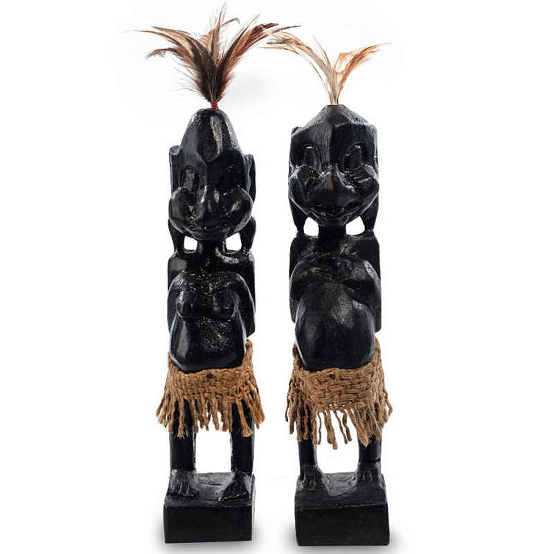 Комплект из 2-х деревянных статуэток Asmat Statuettes Black Черный Коричневый Комплект из 2-х деревянных статуэток Asmat Statuettes Black Черный Коричневый в Костроме | Loft Concept
