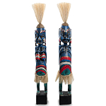 Комплект из 2-х деревянных статуэток Asmat Straw Headdress Statuettes Blue Colorful Tattoo варинант исполнения - 5 | Loft Concept в Костроме