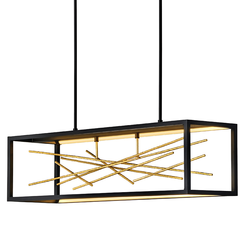 Люстра прямоугольная черного цвета с декором в виде ветвей в золотой отделке Hinkley Золотой Черный в Костроме | Loft Concept 