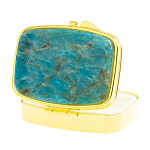 Таблетница карманная прямоугольная с 2-мя отделениями с зеркалом и накладкой из натурального камня Апатит Голубой Gold Stone Pillboxes варинант исполнения - 2 | Loft Concept в Костроме