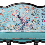 Трехместный диван из натурального бука бирюзовый с изображением птиц и цветов Turquoise Chinoiserie Garden Sofa варинант исполнения - 4 | Loft Concept в Костроме