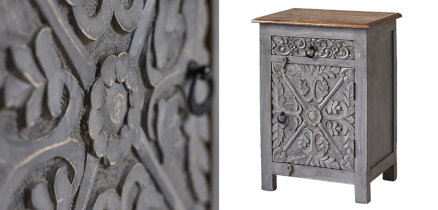 Тумба Indian Antique White Furniture Nightstand Ganica серый Тумба Indian Antique White Furniture Nightstand Ganica серый - Loft-Concept в Костроме