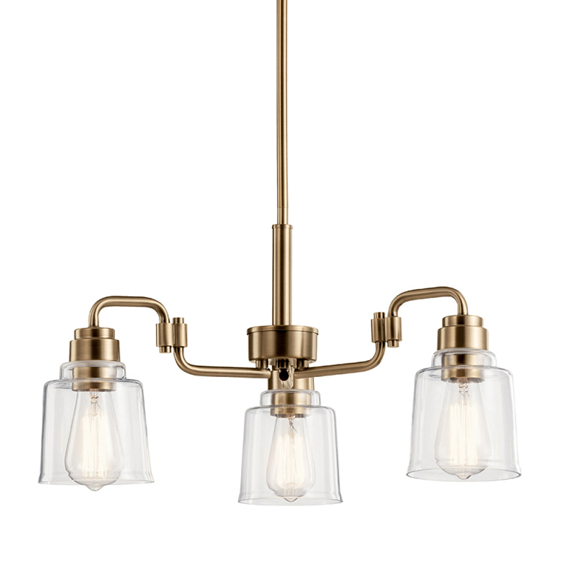 Люстра цвета латунь с 3-мя прозрачными стеклянными плафонами Kichler Латунь Прозрачное Стекло в Костроме | Loft Concept 