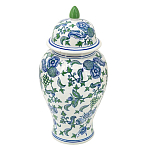 Ваза с крышкой и зелено-голубым рисунком на белом фоне 51 см Blue & White Ornament варинант исполнения - 1 | Loft Concept в Костроме
