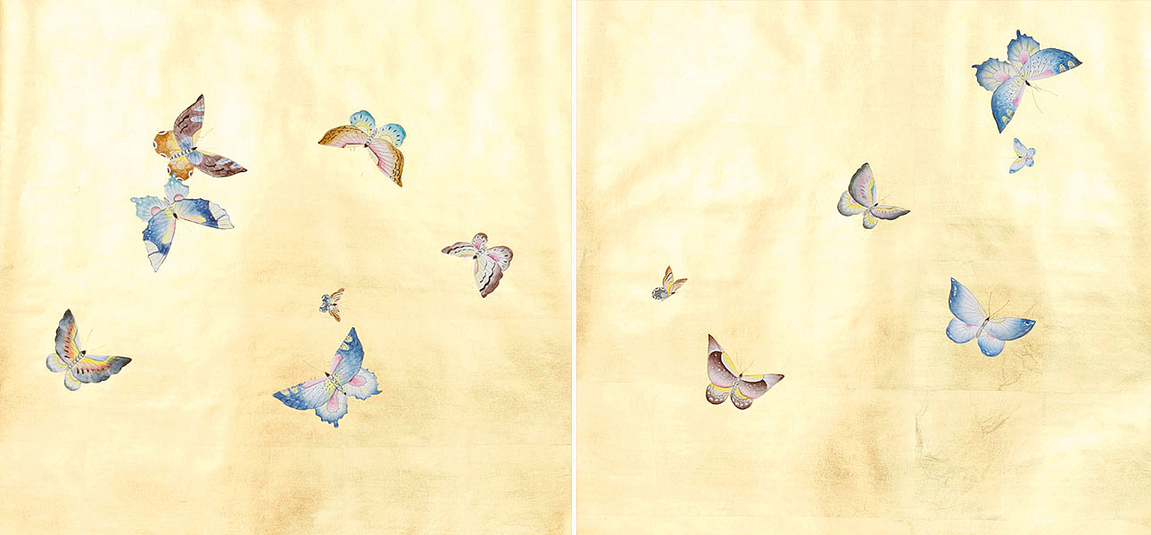 Обои ручная роспись Butterflies Special Colourway on Deep Rich Gold gilded paper Обои ручная роспись Butterflies Special Colourway on Deep Rich Gold gilded paper - Loft-Concept в Костроме