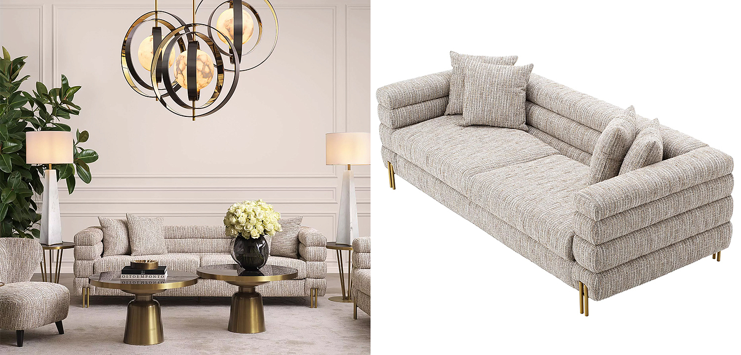 Диван Eichholtz Sofa York Бежево-серый Латунь Диван Eichholtz Sofa York Бежево-серый Латунь - Loft-Concept в Костроме