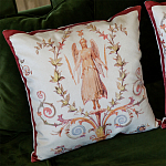 Декоративная подушка бежевая с растительным орнаментом Raffael Angel Beige Red Cushion варинант исполнения - 2 | Loft Concept в Костроме