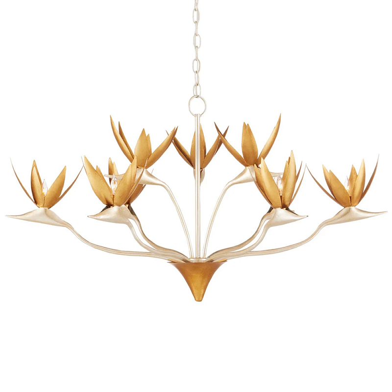 Люстра с плафонами в виде цветов Golden Bird of Paradise Серебряный Золотой Люстра с плафонами в виде цветов Golden Bird of Paradise Серебряный Золотой в Костроме | Loft Concept