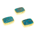 Таблетница карманная прямоугольная с 2-мя отделениями с зеркалом и накладкой из натурального камня Апатит Голубой Gold Stone Pillboxes варинант исполнения - 4 | Loft Concept в Костроме