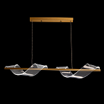 Люстра линейная золотистого цвета с двумя прозрачными волнистыми элементами Wave Line варинант исполнения - 3 | Loft Concept в Костроме