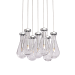 Люстра с 7-ю прозрачными плафонами из стекла в форме капли на круглом потолочном основании цвета хром Lucid Rain  варинант исполнения - 1 | Loft Concept в Костроме