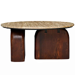 Кофейный столик с круглой столешницей на 2-х массивных деревянных ножках Tandem Travertine and Wood варинант исполнения - 1 | Loft Concept в Костроме