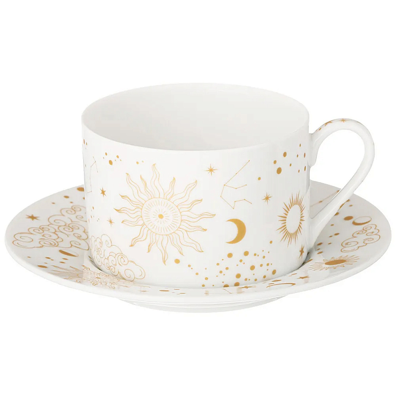 Чайная пара из фарфора с рисунком звезд и созвездий 200 мл Porcelain Astronomy Collection Белый Золотой Чайная пара из фарфора с рисунком звезд и созвездий 200 мл Porcelain Astronomy Collection Белый Золотой в Костроме | Loft Concept