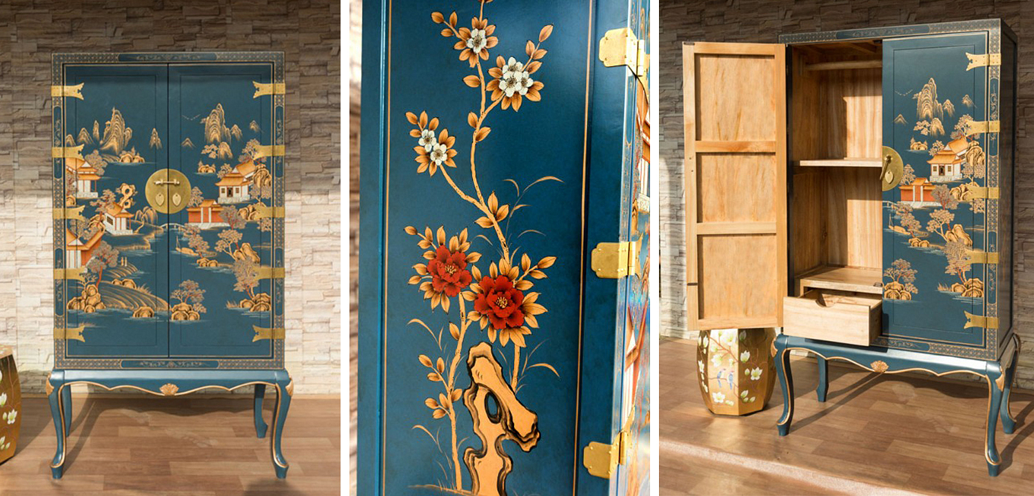 Голубой Шкаф в Китайском стиле Chinese Village Cabinet Голубой Шкаф в Китайском стиле Chinese Village Cabinet - Loft-Concept в Костроме