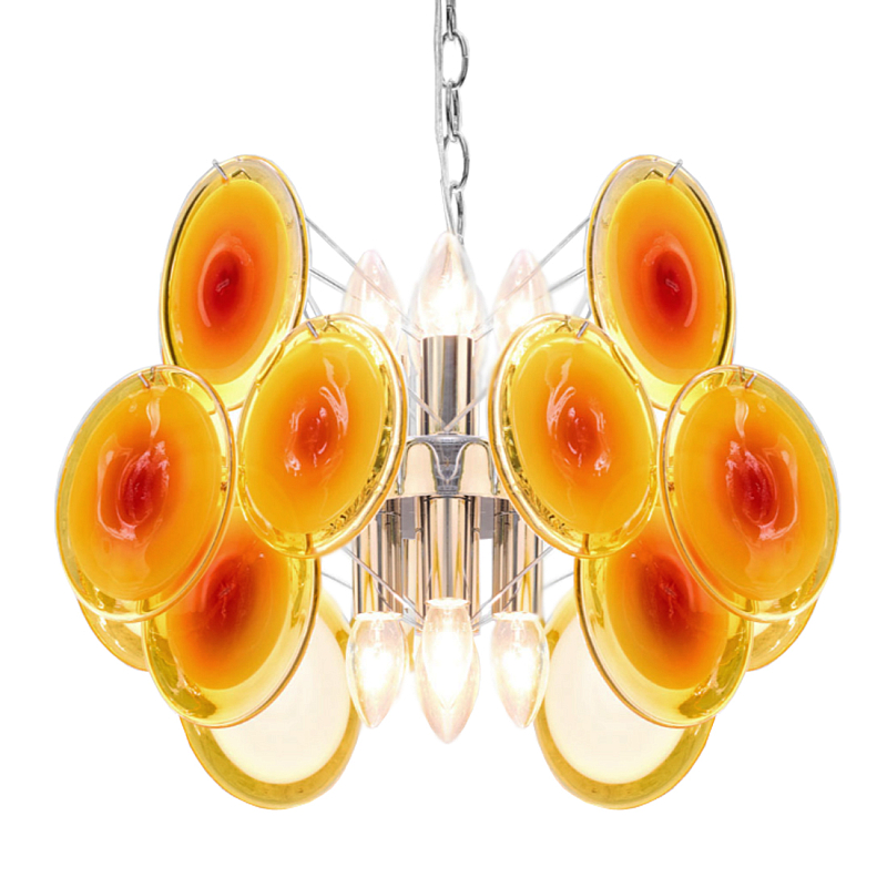 Люстра из оранжевых стеклянных дисков OrangeGlowing Reflectors Оранжевое Стекло  Хром в Костроме | Loft Concept 