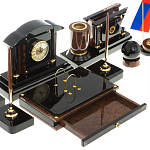 Настольный письменный набор с часами из природного камня обсидиана Peace Contract варинант исполнения - 4 | Loft Concept в Костроме