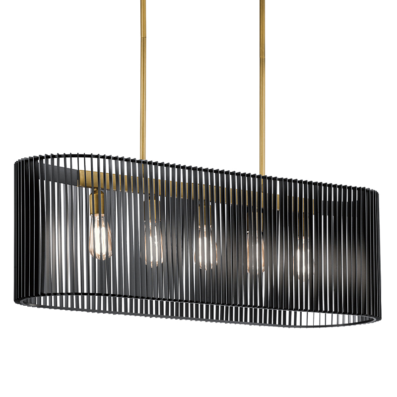 Люстра подвесная овальной формы с металлическим решетчатым абажуром матово-черного цвета и 5 лампами Kichler Черный Латунь в Костроме | Loft Concept 