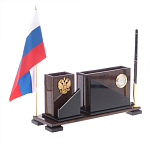 Настольный письменный набор с часами из природного камня обсидиана For the Deputy варинант исполнения - 2 | Loft Concept в Костроме