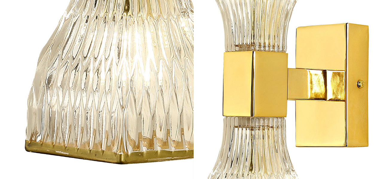 Бра с двумя плафонами из рельефного стекла GLASS HORN Gold Бра с двумя плафонами из рельефного стекла GLASS HORN Gold - Loft-Concept в Костроме