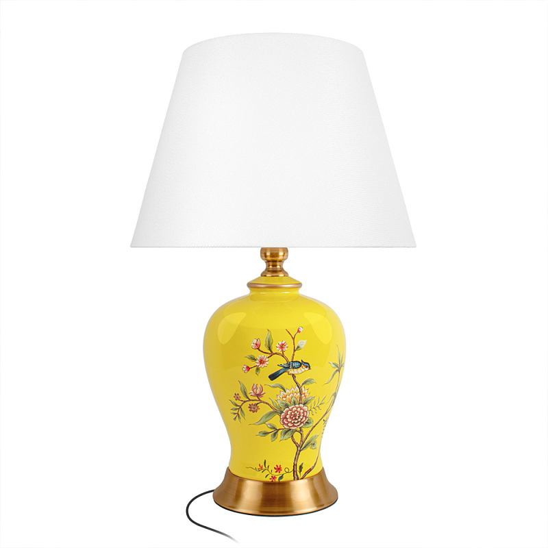 Настольная лампа желтая с изображением птиц Slip Away Белый Желтый Мульти в Костроме | Loft Concept 