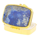 Таблетница карманная прямоугольная с 2-мя отделениями с зеркалом и накладкой из натурального камня Лазурит Gold Stone Pillboxes варинант исполнения - 2 | Loft Concept в Костроме