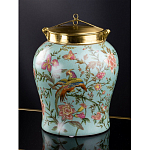 Ваза округлой формы из фарфора с рисунком и бронзовой крышкой Turquoise Blooming Garden варинант исполнения - 1 | Loft Concept в Костроме