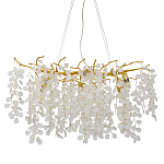 Люстра подвесная с золотистыми ветками и стеклянными подвесками в виде листьев Длина 80 см FAIRYTREE Light варинант исполнения - 1 | Loft Concept в Костроме