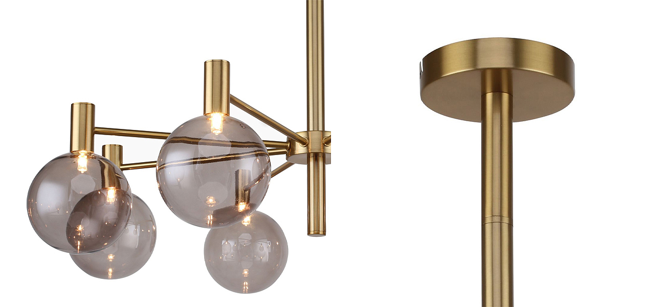 Люстра с выдувными плафонами коньячного цвета Carmella Globe Brass Люстра с выдувными плафонами коньячного цвета Carmella Globe Brass - Loft-Concept в Костроме