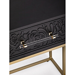 Приставной столик с резным узором на выдвижном ящике Black Table Carved Pattern варинант исполнения - 2 | Loft Concept в Костроме