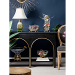 Ваза стеклянная прозрачная с бронзовым основанием в виде ветвей и фарфоровыми птичками Eden Garden варинант исполнения - 6 | Loft Concept в Костроме