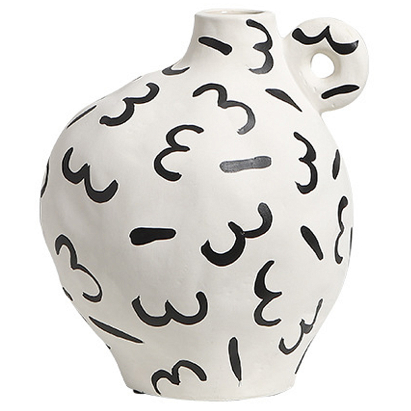 Декоративная ваза White Doodle Vase S Белый Черный Декоративная ваза White Doodle Vase S Белый Черный в Костроме | Loft Concept
