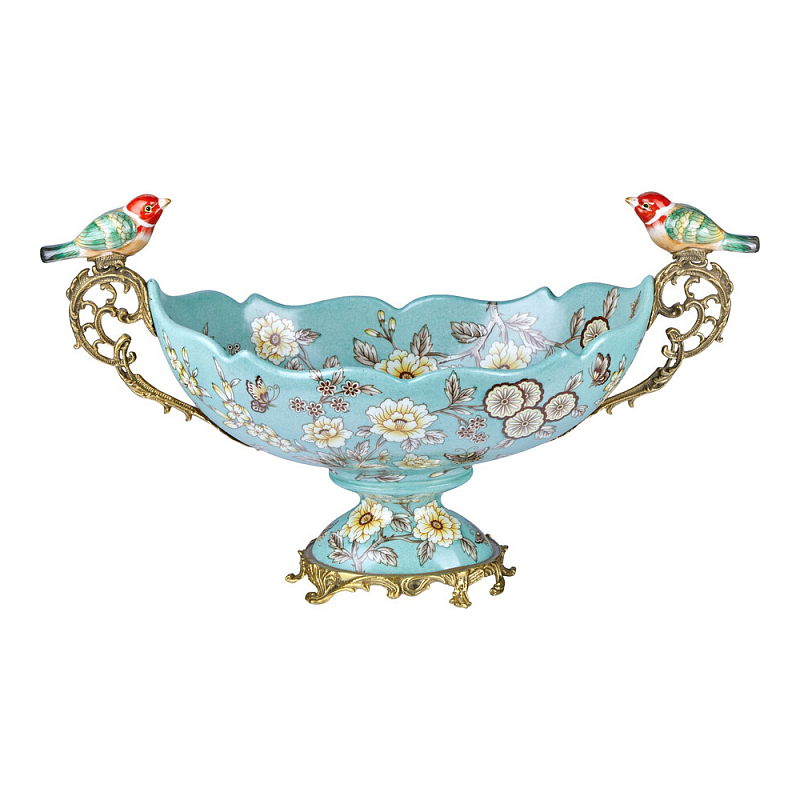 Чаша фарфоровая с птичками Bird of Paradise Bowl Бронза Мульти Голубой в Костроме | Loft Concept 