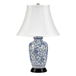 Настольная лампа с фарфоровым основанием с декоративным орнаментом и белым абажуром на темной круглой подставке Elstead Lighting варинант исполнения - 1 | Loft Concept в Костроме