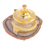 Икорница с декором "Осетр" с гравировкой на подставке из натурального камня Агат Decorative Cavair Dishes варинант исполнения - 2 | Loft Concept в Костроме