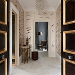 Обои ручная роспись Fishes Blue Pearl on Tarnished Silver gilded silk with pearlescent antiquing варинант исполнения - 2 | Loft Concept в Костроме