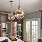 Подвесной светильник с прозрачным стеклянным плафоном в форме шара цвета никеля в индустриальном стиле на цепи 3 лампы Feiss варинант исполнения - 3 | Loft Concept в Костроме