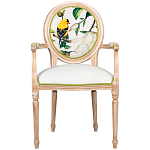 Стул с подлокотниками золотистый из бука с изображением птиц и цветов Blooming Birds 2 варинант исполнения - 1 | Loft Concept в Костроме