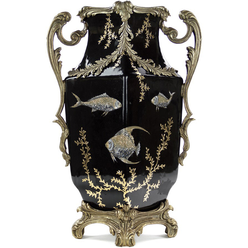 Фарфоровая ваза Gold Algae Fish Vase Черный Бронза Золотой Фарфоровая ваза Gold Algae Fish Vase Черный Бронза Золотой в Костроме | Loft Concept