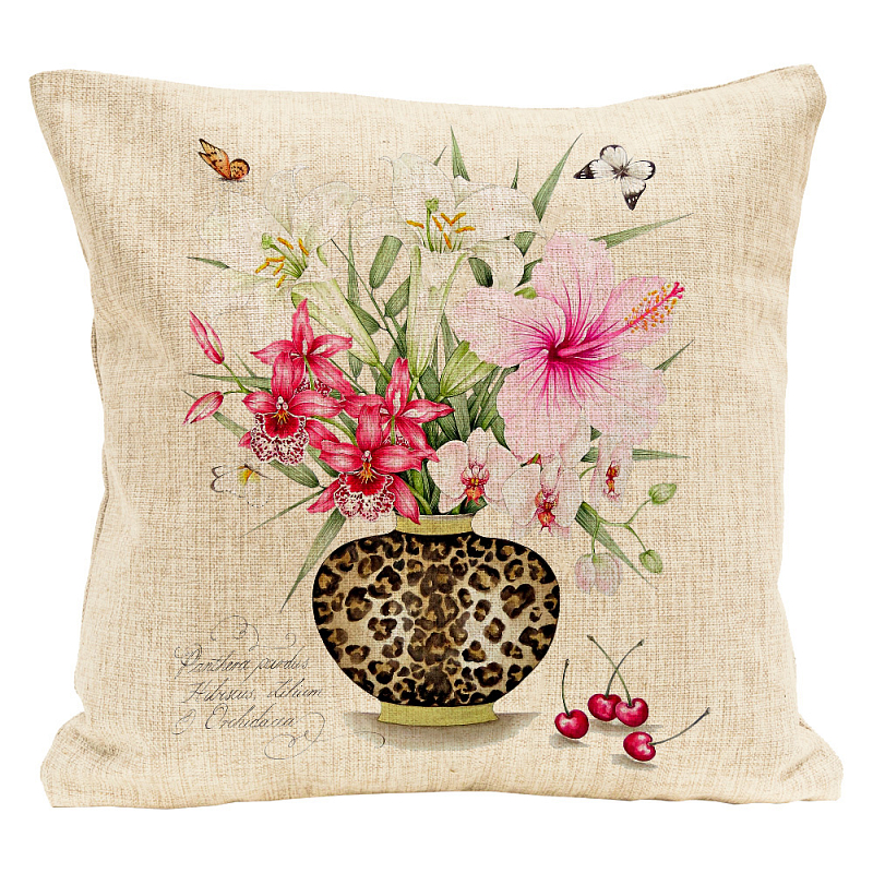Декоративная подушка Hibiscus and Orchids Pillow Мульти Бежевый Декоративная подушка Hibiscus and Orchids Pillow Мульти Бежевый в Костроме | Loft Concept
