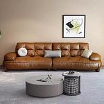 Диван кожаный с каркасом из массива дерева Medieval Furniture варинант исполнения - 1 | Loft Concept в Костроме