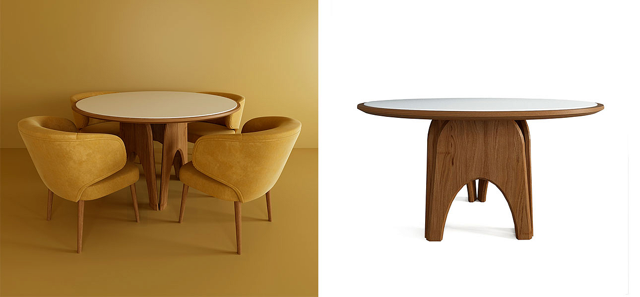 Обеденный круглый стол из дерева со столешницей из камня Pelican Dinner Table Обеденный круглый стол из дерева со столешницей из камня Pelican Dinner Table - Loft-Concept в Костроме