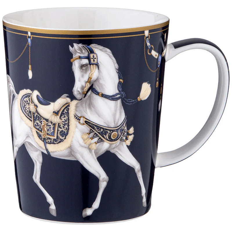 Кружка из фарфора синяя с изображением лошади 400 мл Porcelain Horse Set Белый Синий Золотой Кружка из фарфора синяя с изображением лошади 400 мл Porcelain Horse Set Белый Синий Золотой в Костроме | Loft Concept