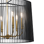 Люстра цвета латунь с 6-ю лампами свечами внутри цилиндрического абажура из черных металлических реек Kichler варинант исполнения - 3 | Loft Concept в Костроме