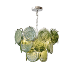 Люстра из зеленых стеклянных дисков с перламутровым эффектом Green Glowing Glaze варинант исполнения - 7 | Loft Concept в Костроме