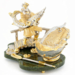 Икорница с ложкой с декором "Дед с осетром" с гравировкой на подставке из натурального камня Нефрит Decorative Cavair Dishes варинант исполнения - 1 | Loft Concept в Костроме